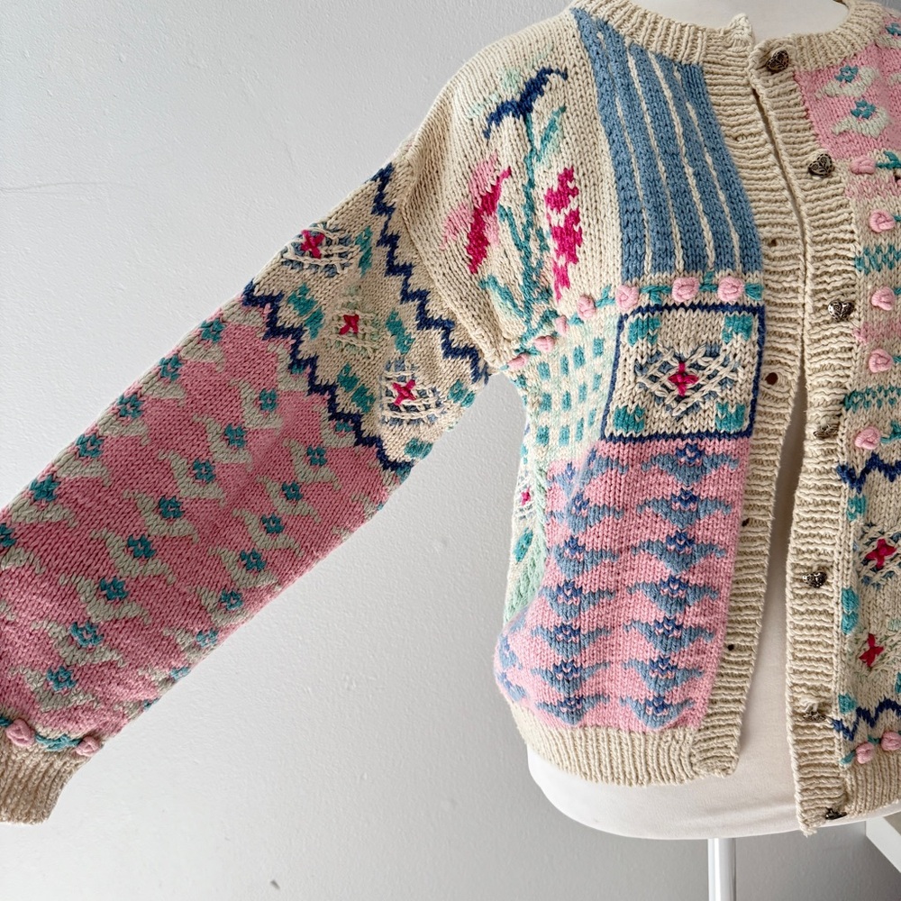 Bryan Connelly Boho Patchwork Textured Cardigan I… - image 2